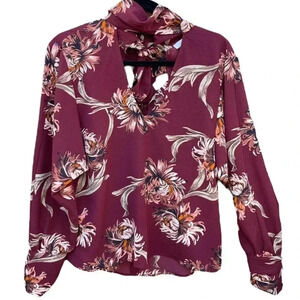 Leith Floral Tie Neck Blouse Long Sleeves